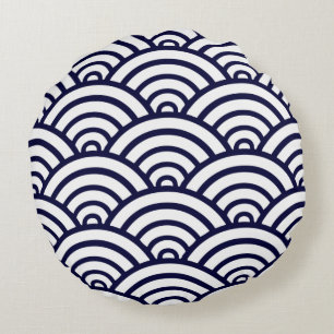 Coussins Ronds Oreiller rond bleu marine et blanc à motif coquill