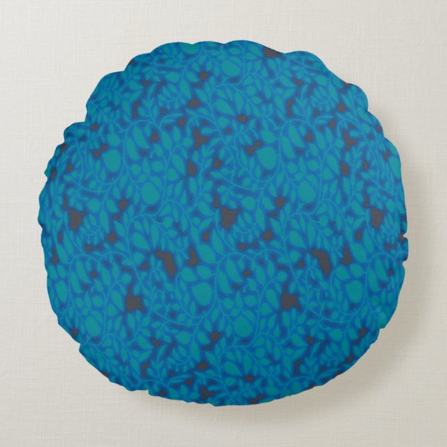 Coussins Ronds Oreiller rond botanique bleu | Décoration de luxe  (Devant)