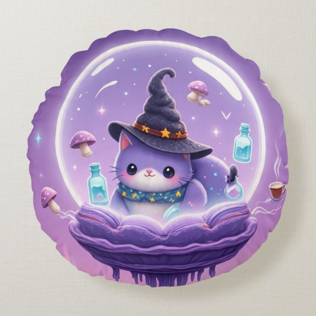 Coussins Ronds Oreiller Rond Boule à Neige de Sorcière Kawaii (Devant)