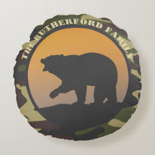 Coussins Ronds Oreiller rond camouflage et rugissement d'ours