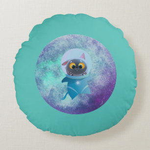 Coussins Ronds Oreiller rond chat de l'espace turquoise