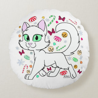 Coussins Ronds Oreiller rond chat de Noël (Blanc)