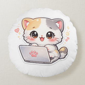 Coussins Ronds Oreiller rond chat mignon pour ordinateur portable