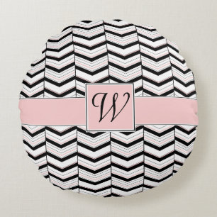 Coussins Ronds Oreiller rond chevron rose et blanc noir