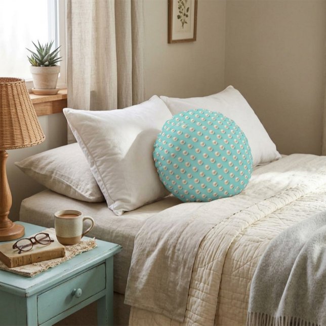 Coussins Ronds Oreiller rond chic perle et turquoise (Créateur téléchargé)