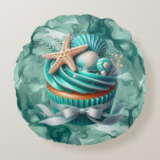 Coussins Ronds Oreiller rond Cupcake Coquillage Menthe Tropicale (Devant)