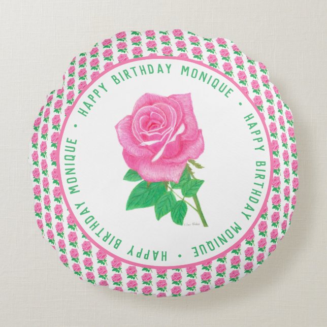 Coussins Ronds Oreiller rond d'anniversaire Rose rose (Devant)