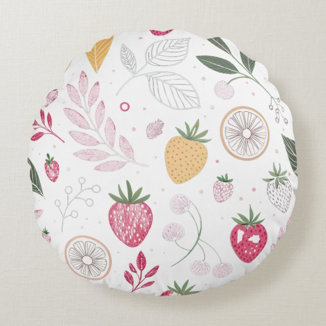 Coussins Ronds Oreiller Rond de Fraise Citronnée (Devant)