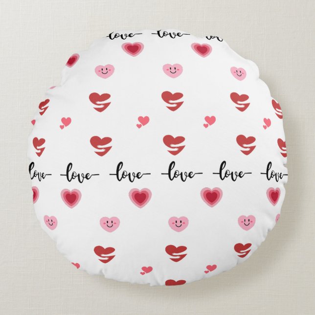 Coussins Ronds Oreiller rond de la Saint-Valentin avec texte d'am (Devant)