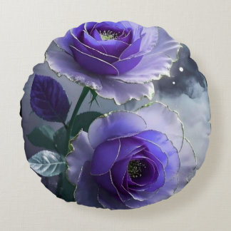 Coussins Ronds Oreiller rond de luxe avec illusion de rose bleue 