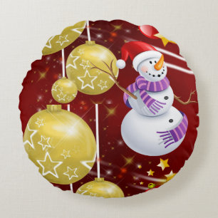 Coussins Ronds Oreiller rond de Noël, Bonhomme de neige