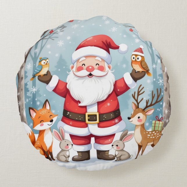 Coussins Ronds Oreiller rond de Noël de ferme rustique (Dos)