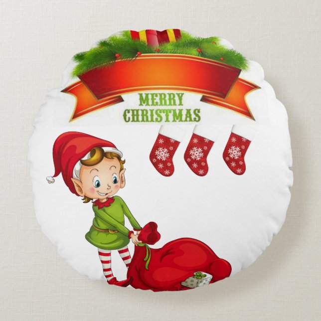 Coussins Ronds Oreiller rond de Noël, Elfe (Devant)