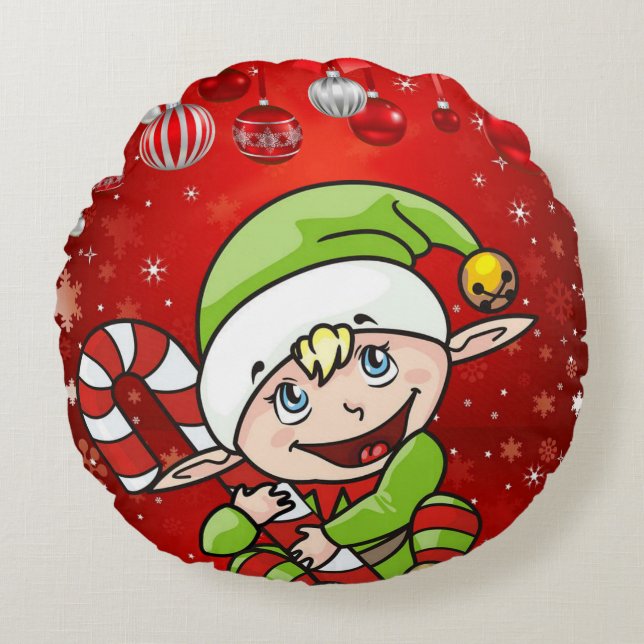 Coussins Ronds Oreiller rond de Noël, Elfe (Devant)