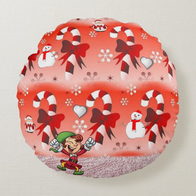 Coussins Ronds Oreiller rond de Noël, Elfe (Devant)
