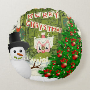 Coussins Ronds Oreiller rond de Noël, Joyeux Noël