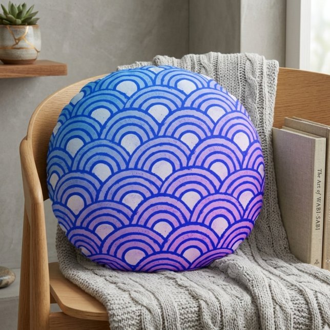 Coussins Ronds Oreiller rond dégradé aux écailles céruléennes (Créateur téléchargé)