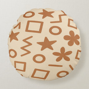 Coussins Ronds Oreiller rond design abstrait beige et marron