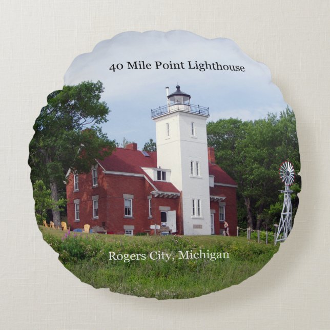 Coussins Ronds oreiller rond du phare de 40 Mile Point (Devant)