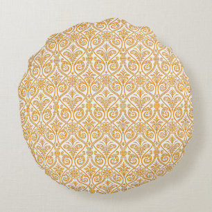 Coussins Ronds Oreiller rond en damas or et blanc