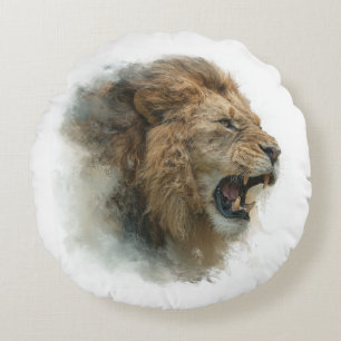 Coussins Ronds Oreiller rond en polyester avec lion 3D majestueux
