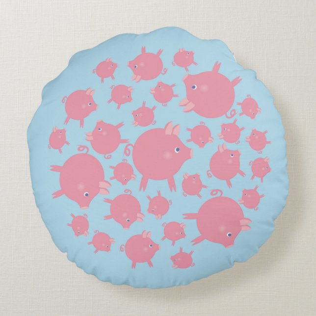 Coussins Ronds Oreiller rond Explosion de cochons (bleu) (Dos)