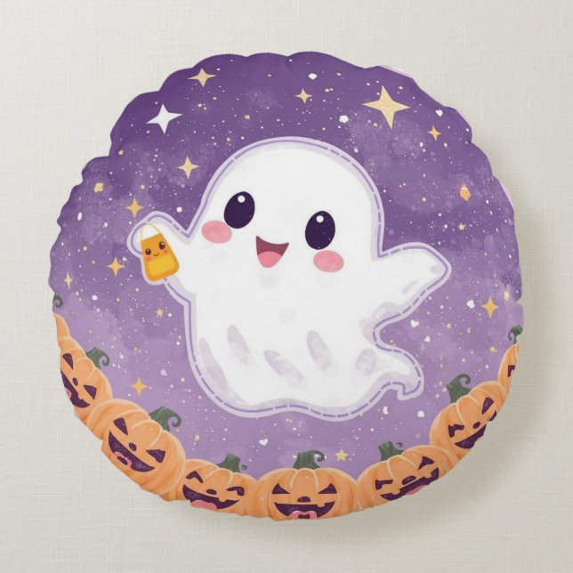 Coussins Ronds Oreiller Rond Fantôme Kawaii 💫👻 (Devant)
