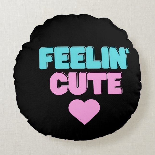 Coussins Ronds Oreiller Rond 'Feeling Cute' | Esthétique Unique (Devant)