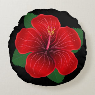 Coussins Ronds Oreiller rond - Fleur d'Hibiscus rouge