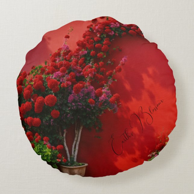 Coussins Ronds Oreiller Rond Fleur Rouge (Dos)