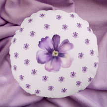 Oreiller rond fleurs aquarelle violette