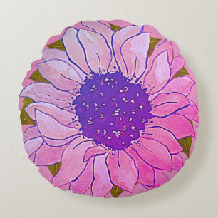 Coussins Ronds Oreiller rond floral aquarelle Rose Violet Rustiqu