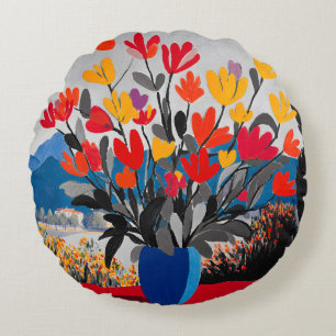 Coussins Ronds Oreiller rond floral de style Matisse - Art modern