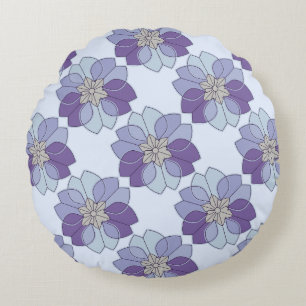 Coussins Ronds Oreiller rond floral moderne abstrait violet et bl