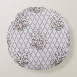 Coussins Ronds Oreiller rond floral vintage en bleu doux