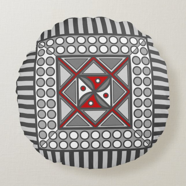 Coussins Ronds Oreiller rond géométrique alterné (Devant)