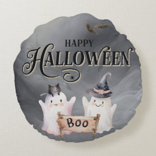 Coussins Ronds Oreiller rond Ghost Black BOO Halloween