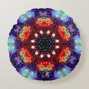 Coussins Ronds Oreiller rond incandescent stellaire kaléidoscope