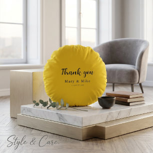 Coussins Ronds Oreiller rond jaune avec texte Merci