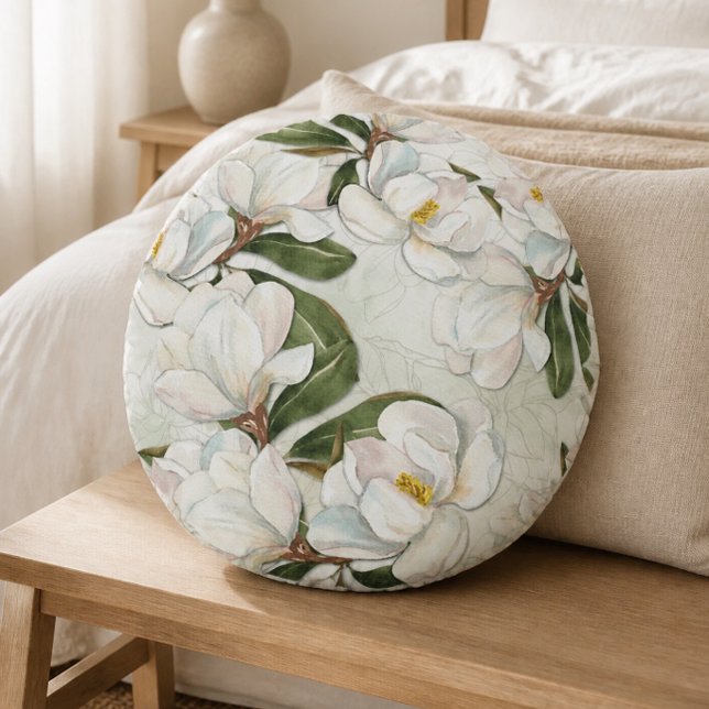 Coussins Ronds Oreiller rond jetable à fleurs de magnolia (Créateur téléchargé)