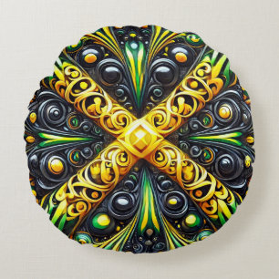 Coussins Ronds Oreiller rond jeté avec des couleurs jamaïcaines