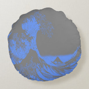 Coussins Ronds Oreiller Rond La Grande Vague Bleue & Grise
