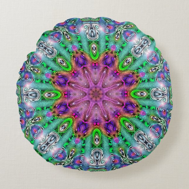 Coussins Ronds Oreiller rond mandala du solstice hallucinogène (Devant)
