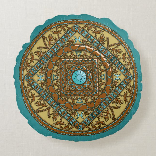 Coussins Ronds Oreiller rond mandala Poissons (Devant)