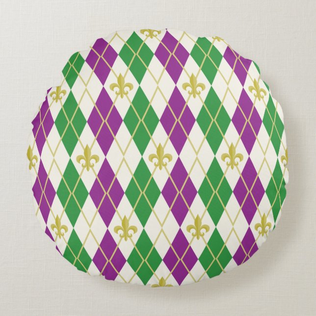 Coussins Ronds Oreiller rond Mardi Gras Argyle (Devant)