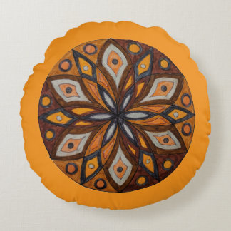 Coussins Ronds Oreiller rond marron/gris à motif mandala en étoil