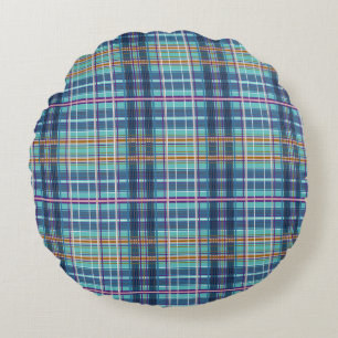 Coussins Ronds Oreiller rond moderne à carreaux bleus - Tartan vi