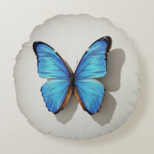 Oreiller rond papillon bleu décoration inspirée de