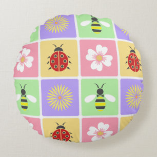 Coussins Ronds Oreiller rond patchwork de printemps