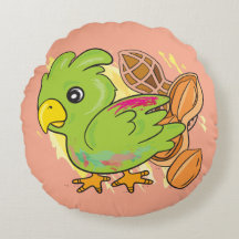Oreiller rond perroquet et tortue de mer